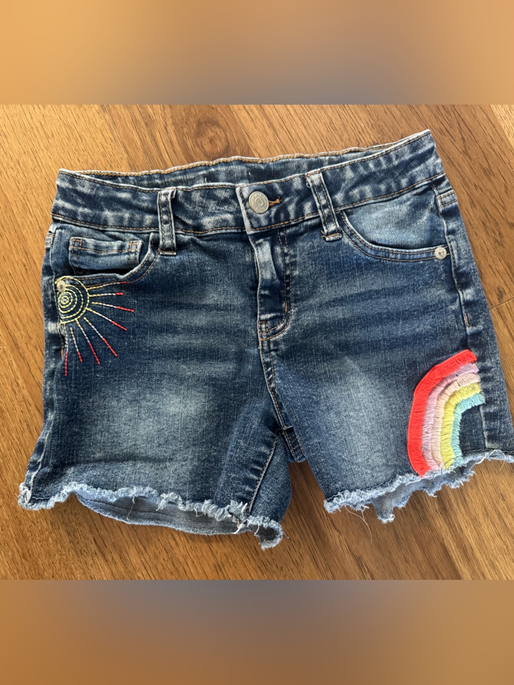 Cat and Jack Embroidered Rainbow & Sun Denim Shorts